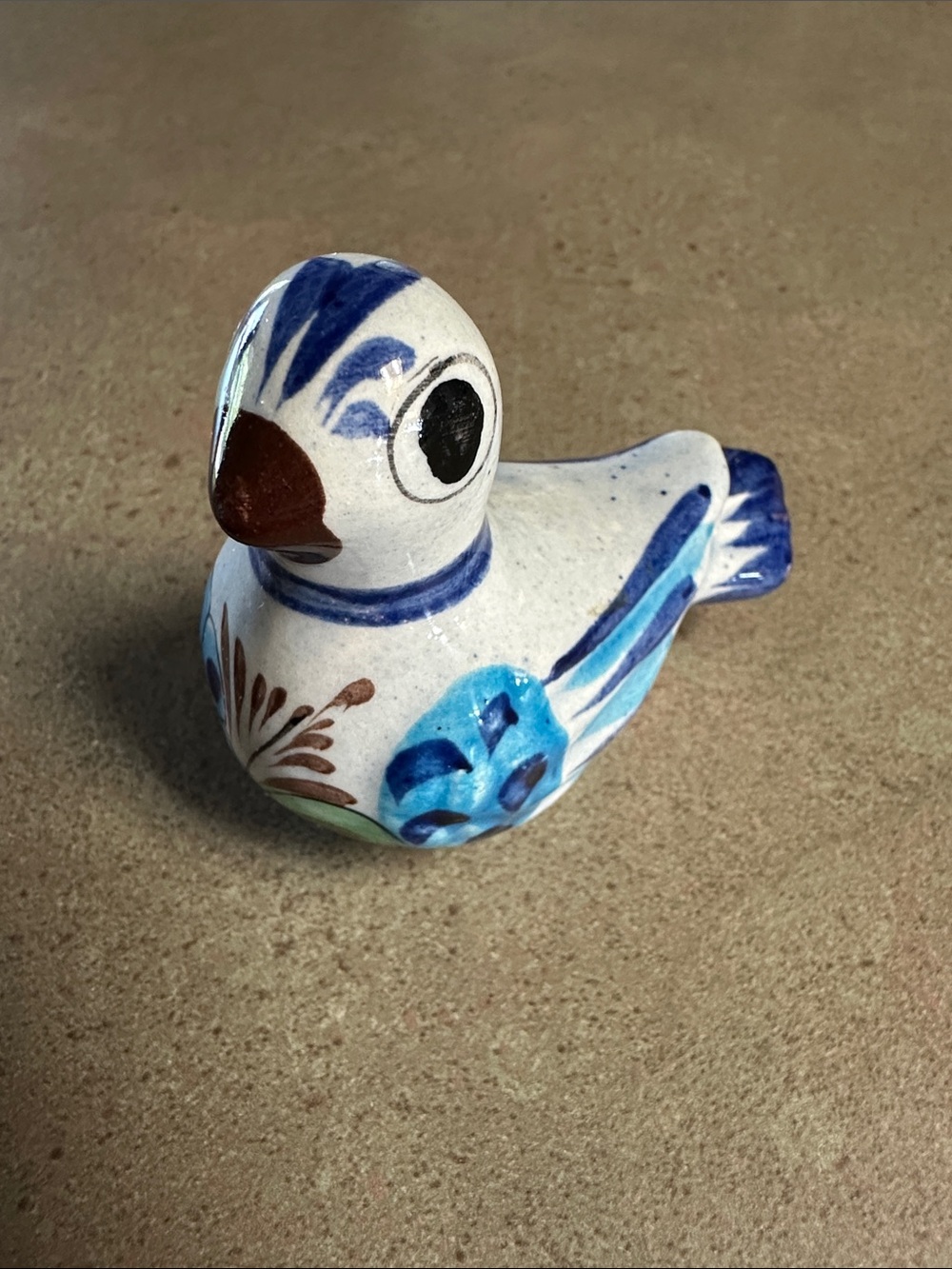 Vintage Tonala Mexican Hand-Painted Ceramic Bird Figurine